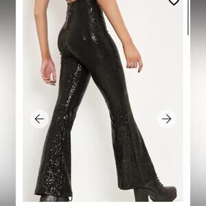 Blackmilk Sparkle Sparkle Black Sequin HW Flare Pants LARGE